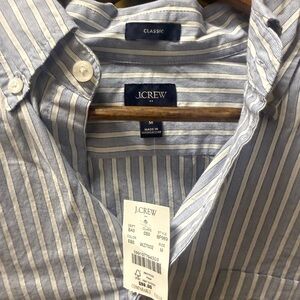 J. Crew Men's Gray and White Striped Button Down Shirt